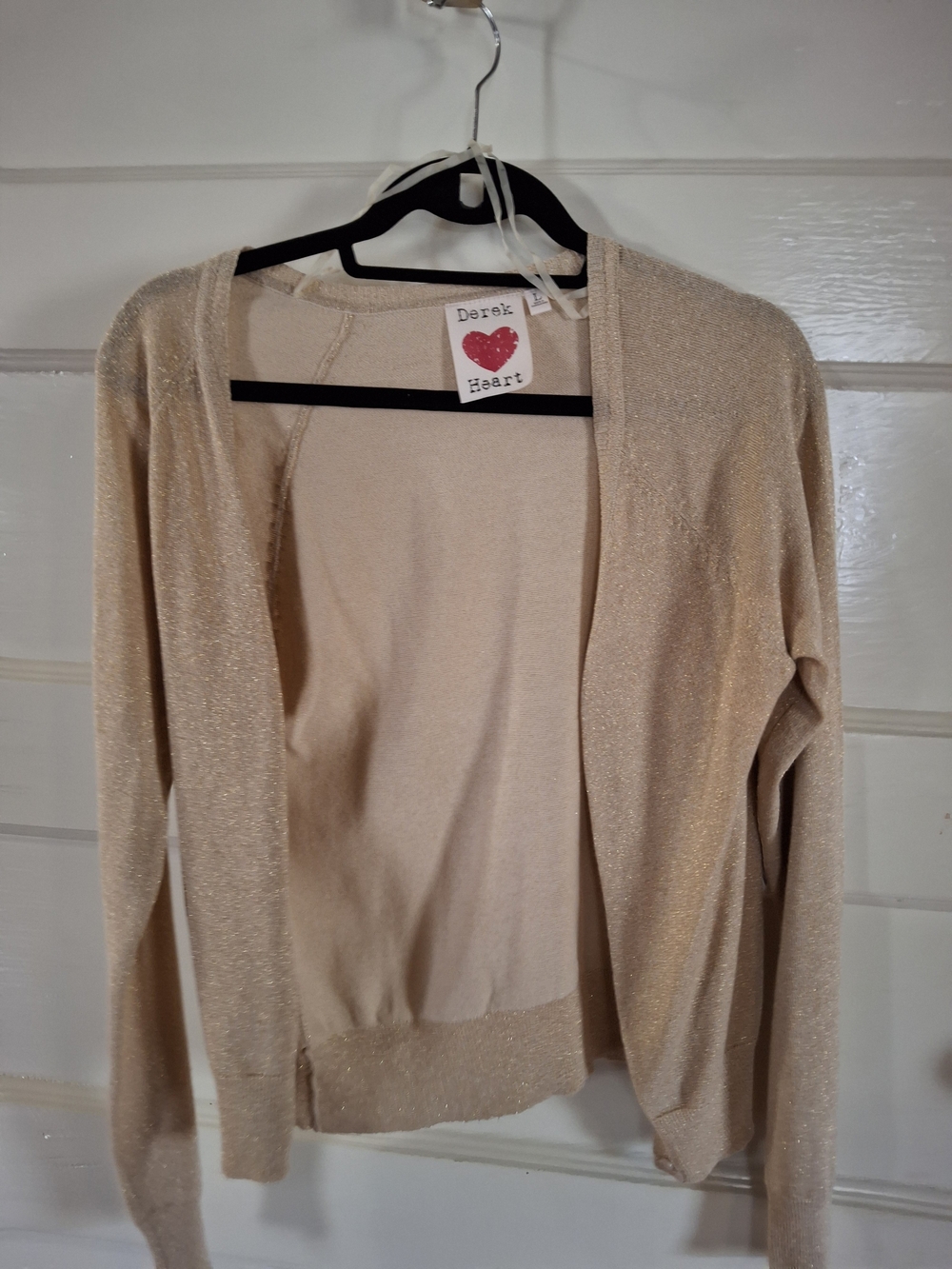 Derek Heart Gold Metallic Shimmer Open Front Cardigan Size L (CFD109)